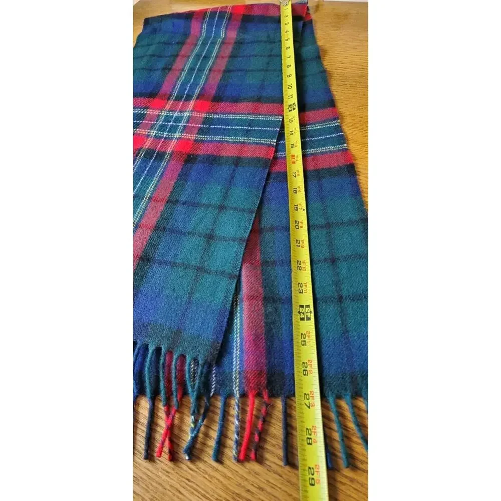 Vintage Eddie Bauer 100% Wool Scarf Fringe PLAID‎ Blue Red Outdoor Holidays Men
